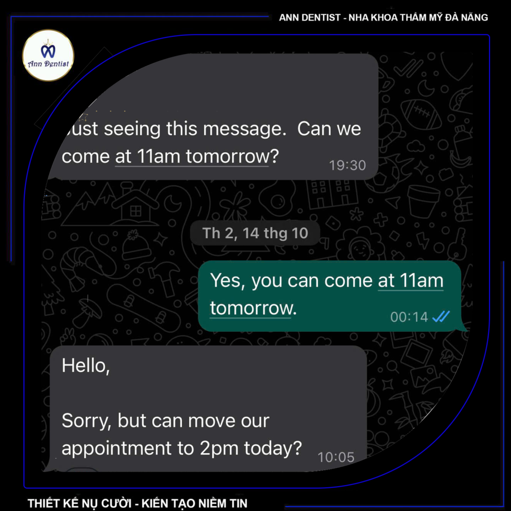 Đặt lịch qua Whatsapp tại Ann Dentist.