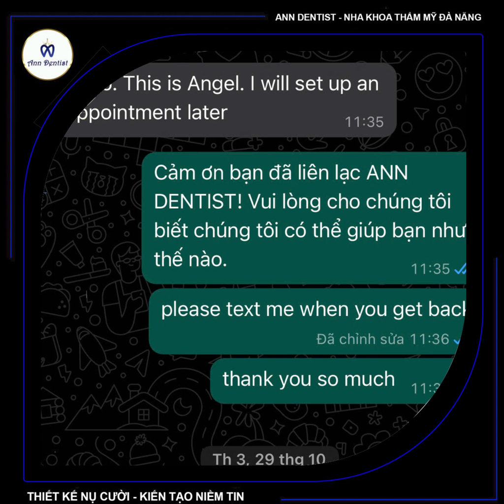 Đặt lịch qua Whatsapp tại Ann Dentist.